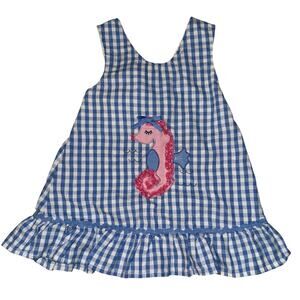 Nannette Seahorse Gingham Ruffle Top Toddler 4T Beach Vacation Summer Spring Bow